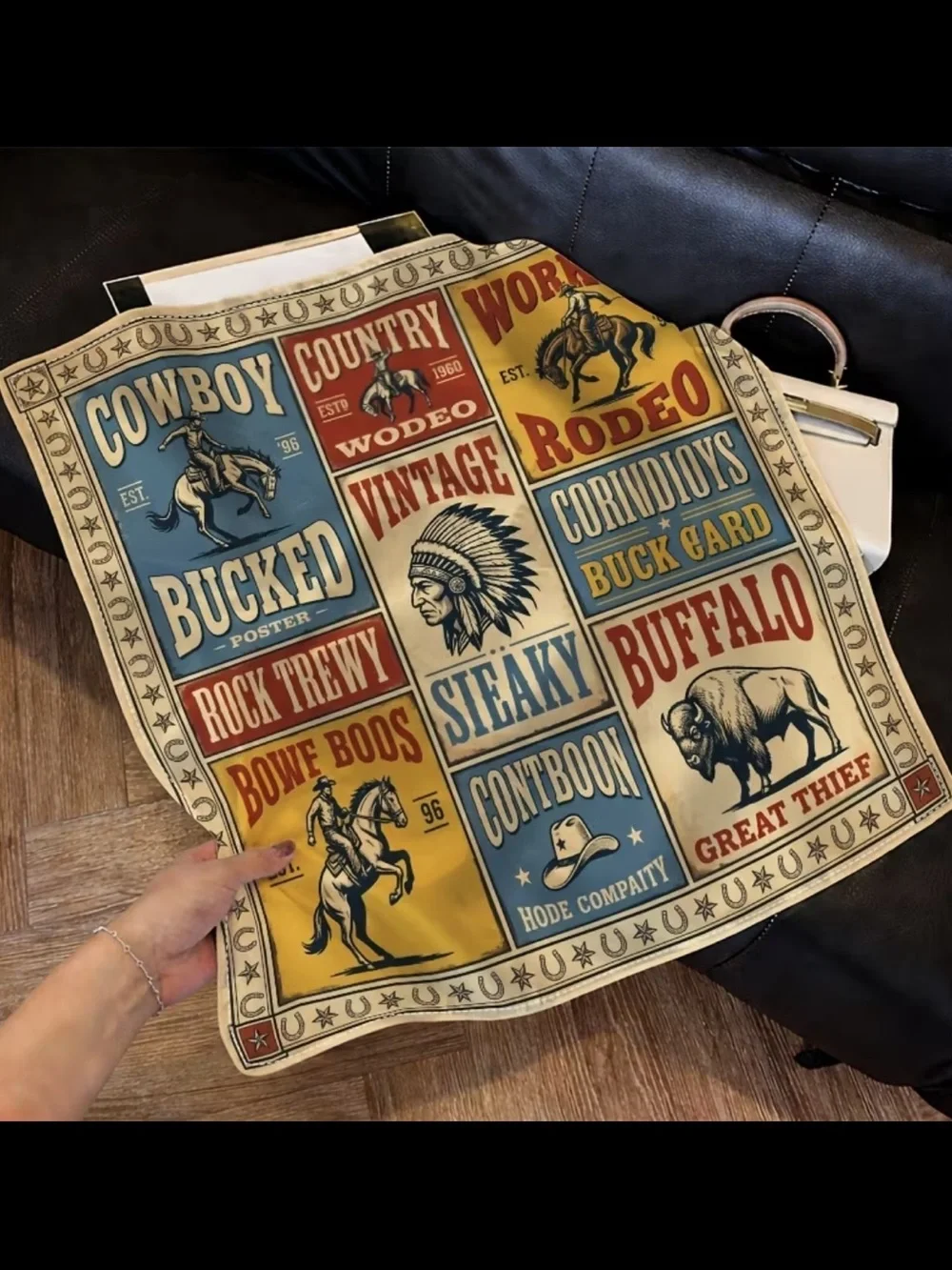 Vintage Western Print Scarf - Western Typography 35”